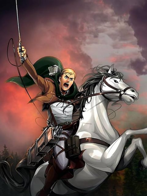 Erwin Smith charging on a white horse